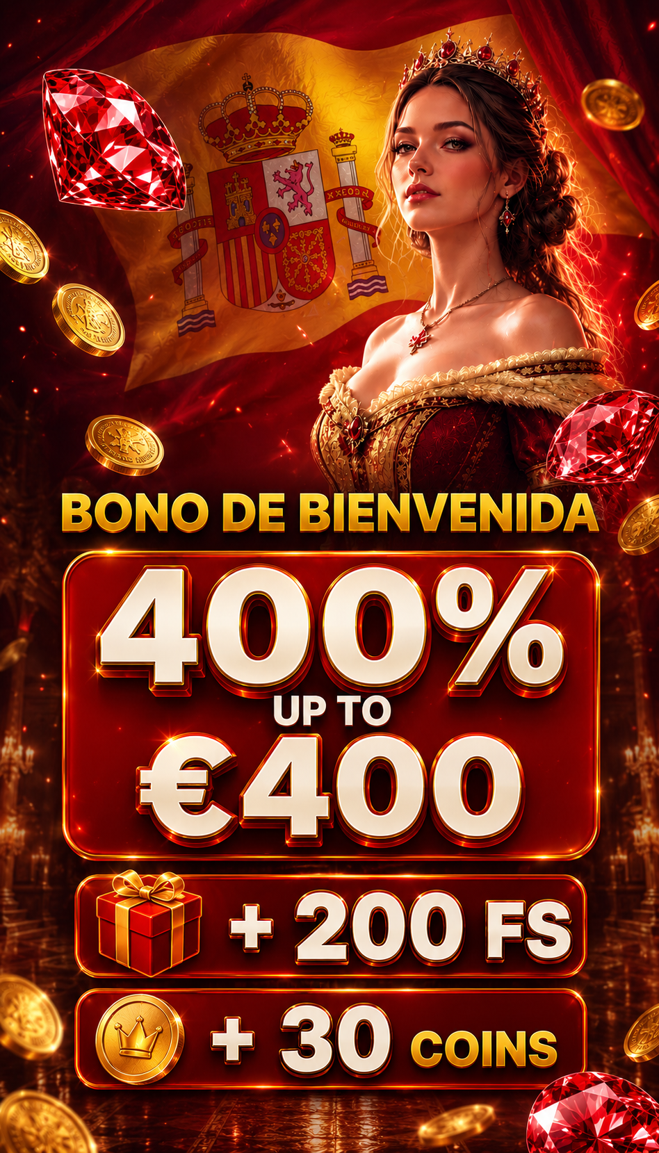 Bono de Bienvenida SpinEmpire España 400% hasta €400 + 200 FS + 30 Coins